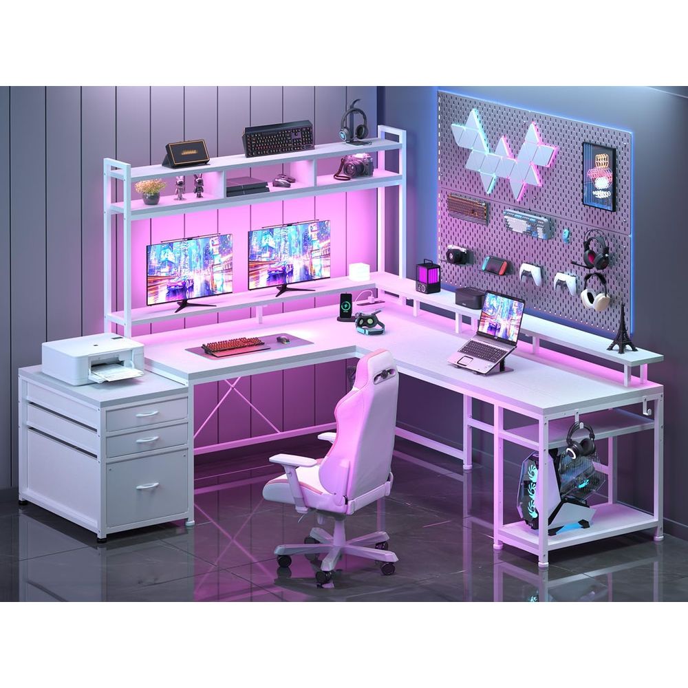Dual Monitor Desk Setup - Bureau en L de 104 pouces
