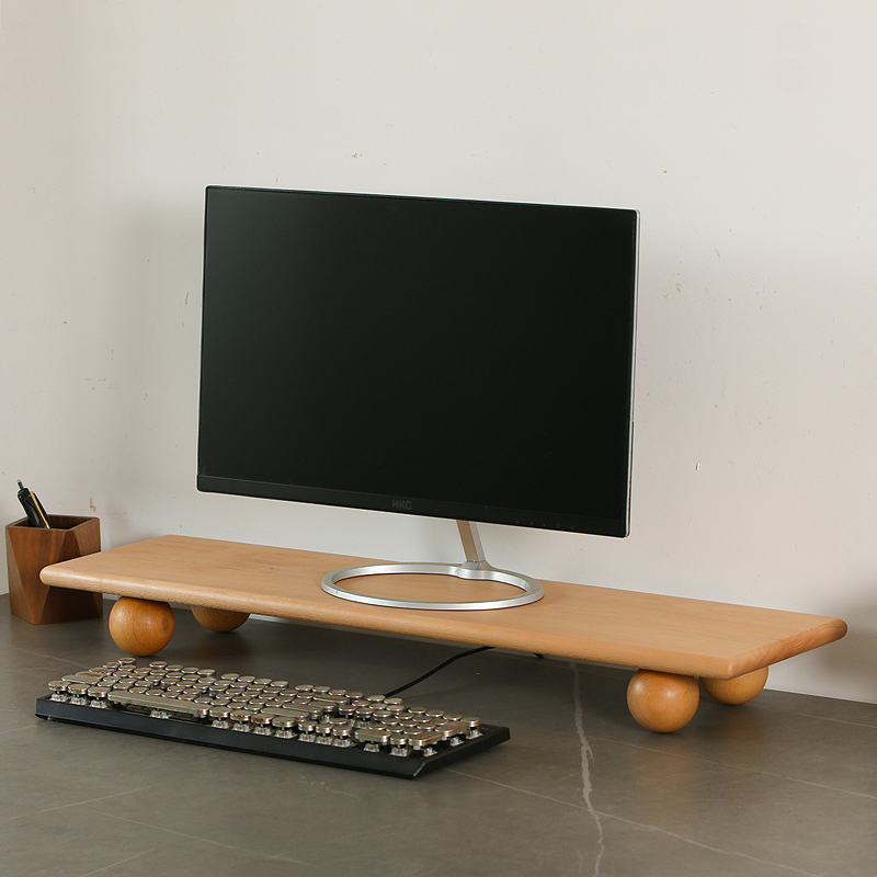 Desk Setup Natural - Support de bureau en bois naturel,