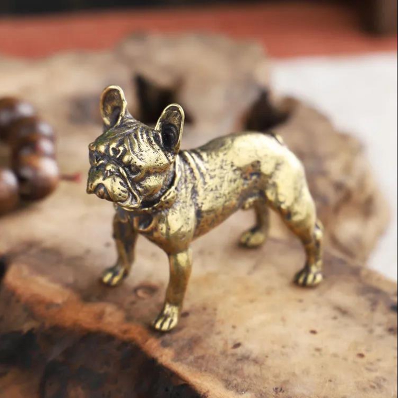 Desk Setup Retro - Figurines de bouledogue Miniatures en cuivre,