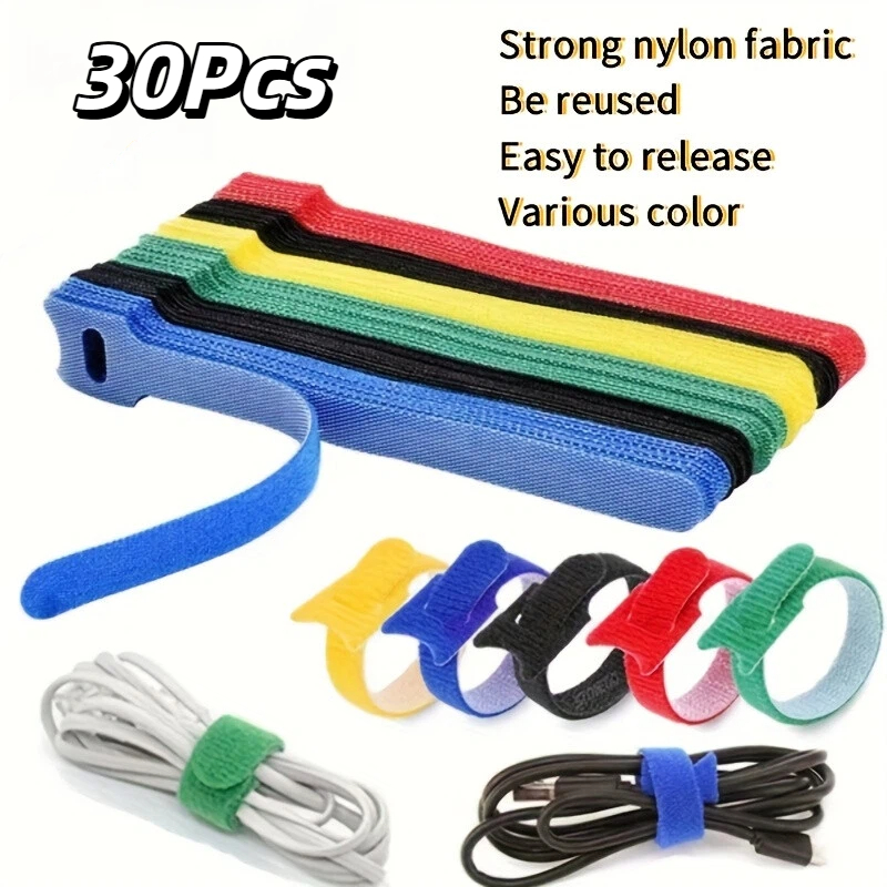 Cable Velcro Strap - 30 attaches-câbles Velcro multicolores réutilisables en