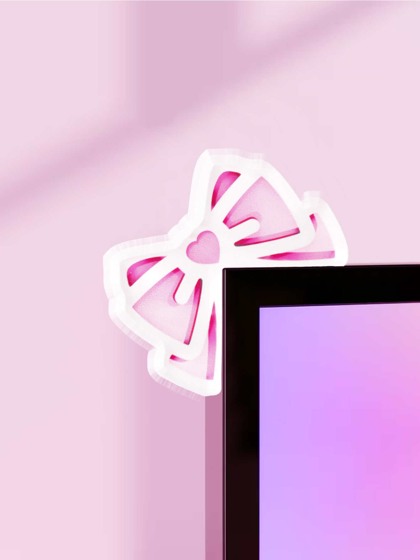 Desk Setup Home - Kawaii Bow Monitor Décor Rose Acrylique