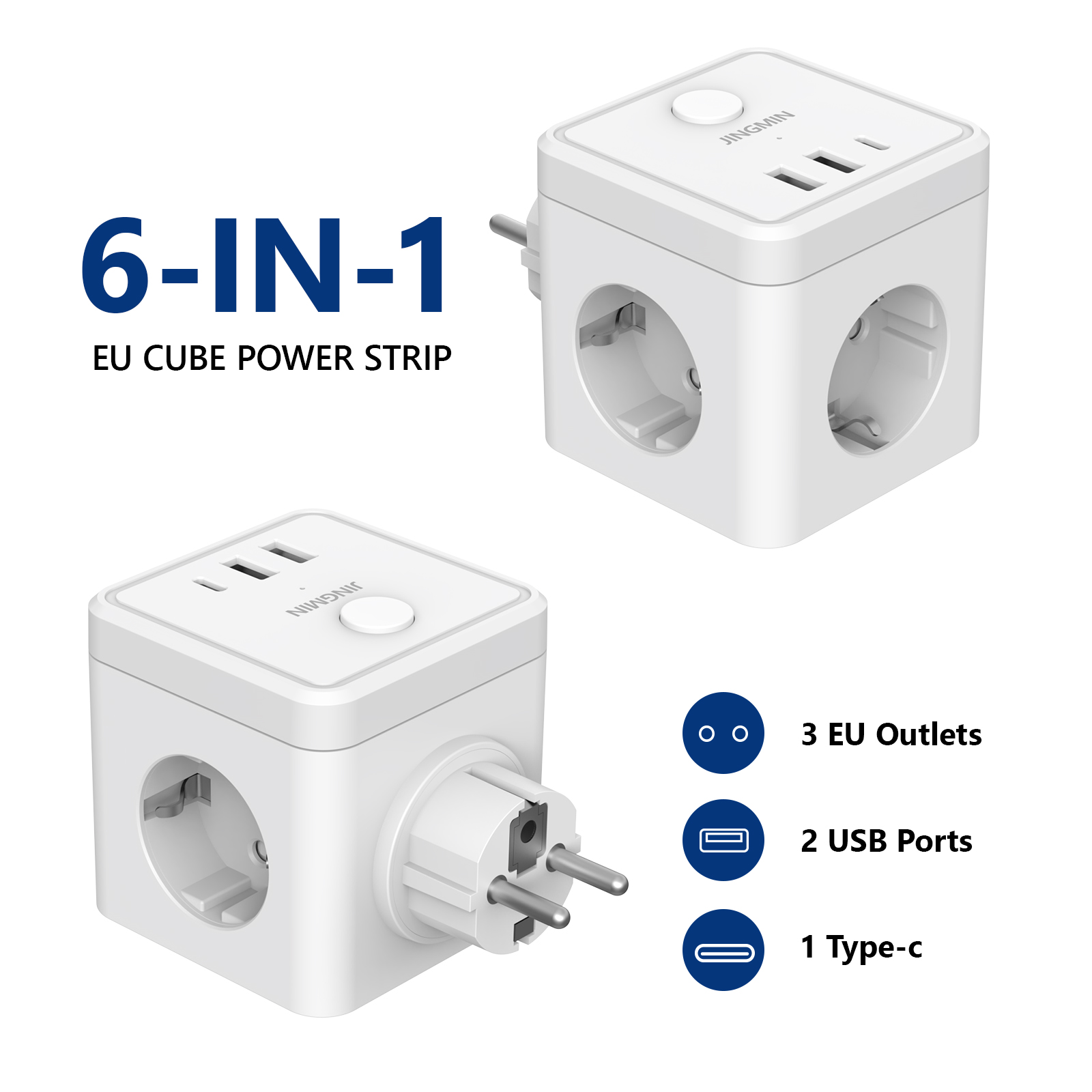 Power Strip Flat - Extension de prise murale avec interrupteur,