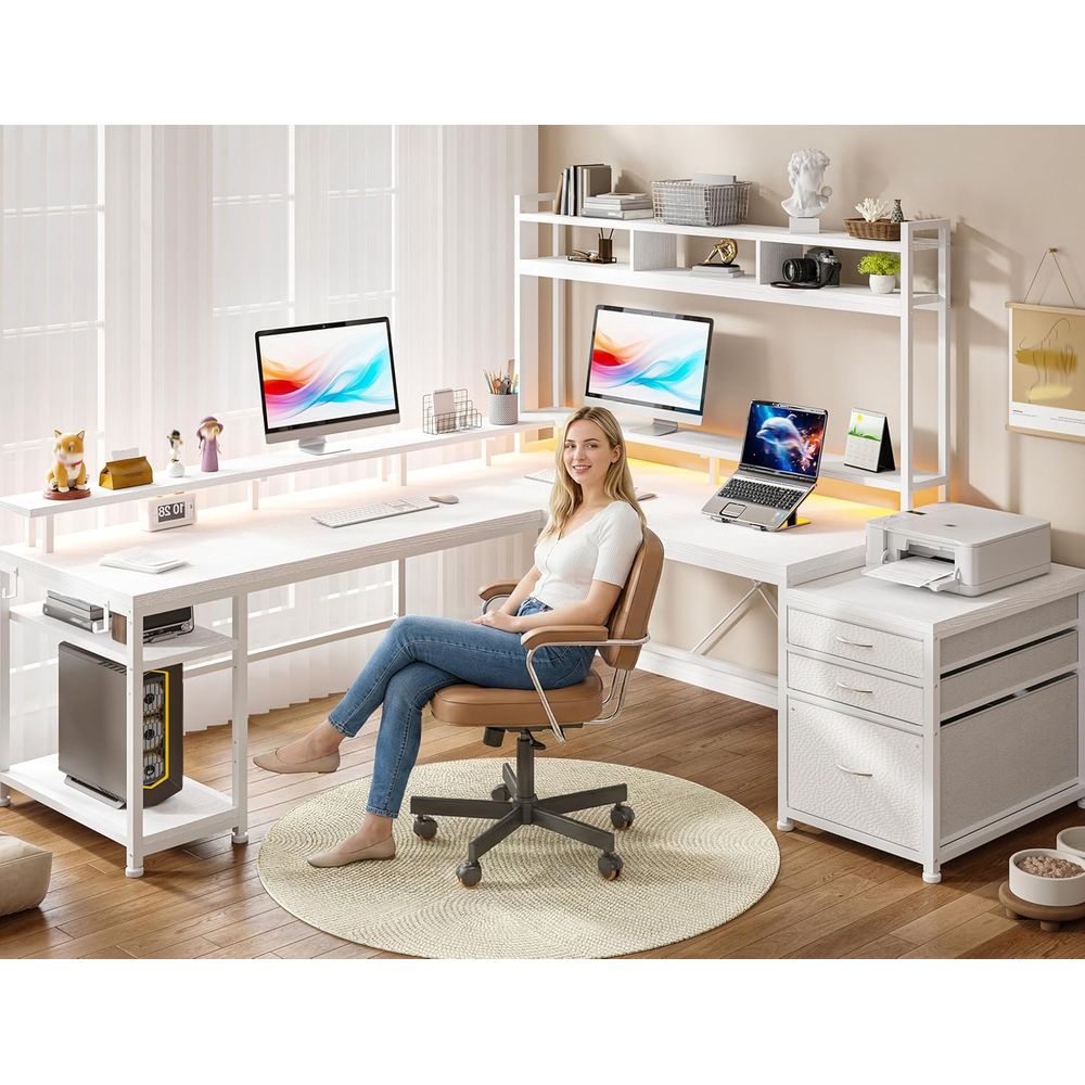 Bureau en L de 104 pouces pour - Dual Monitor Desk Setup avis et prix