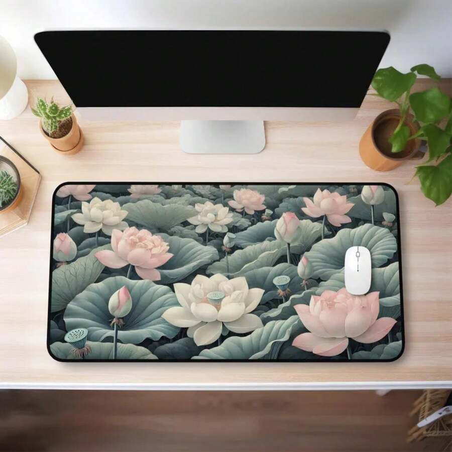 Grand tapis de bureau motif fl - Desk Setup Natural avis et prix