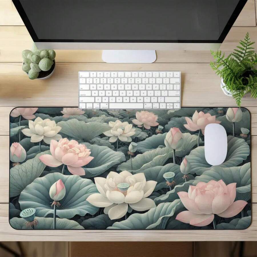 Grand tapis de bureau motif fl - Desk Setup Natural avis et prix