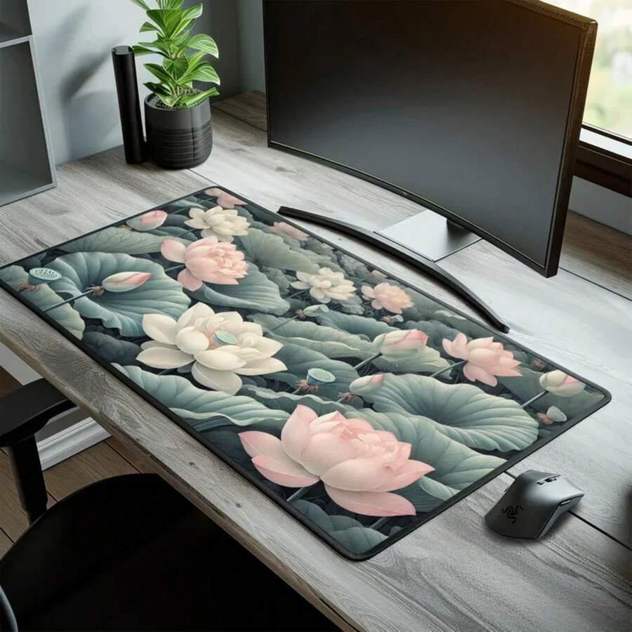 Grand tapis de bureau motif fl - Desk Setup Natural avis et prix