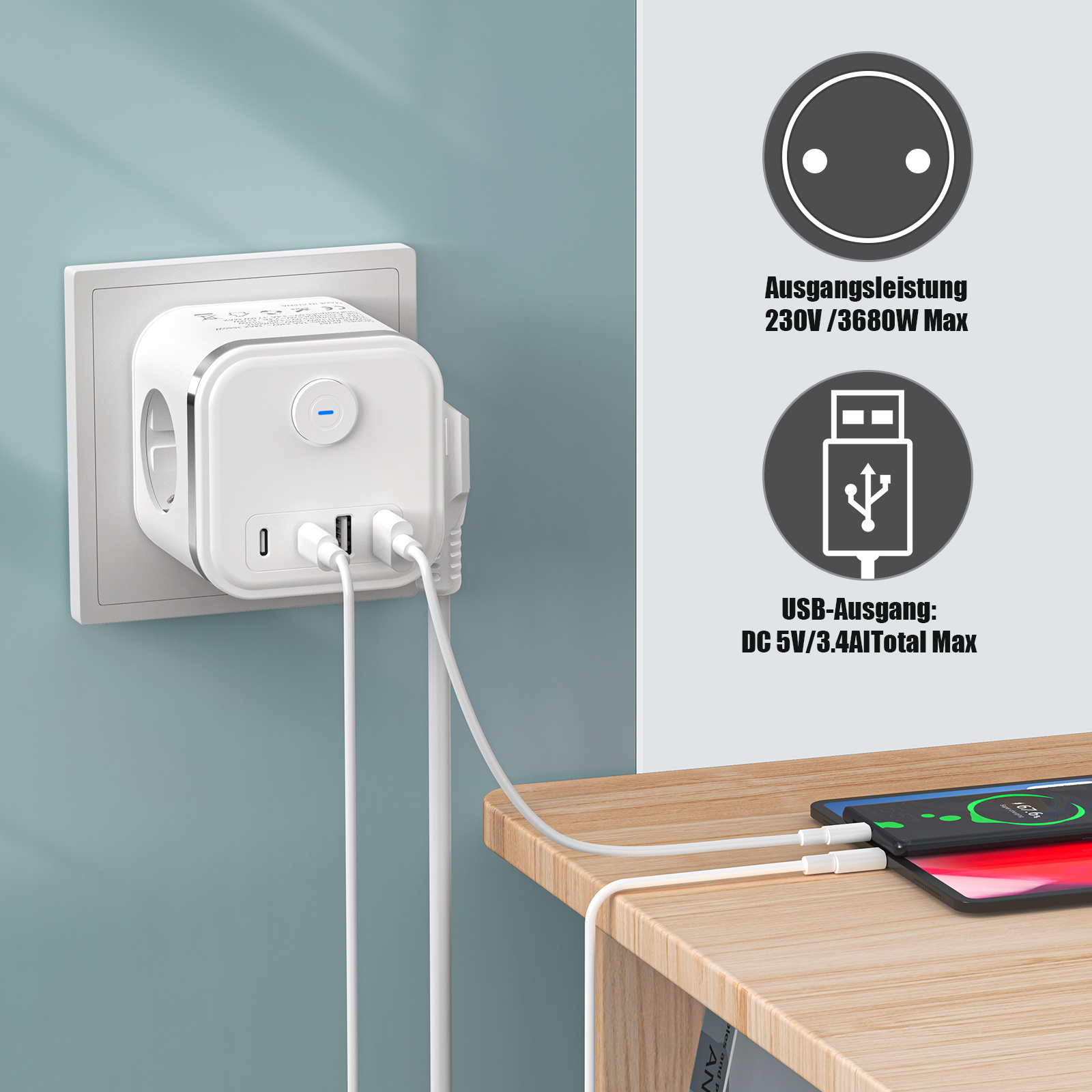 Multiprise ue 3680W, Cube, ada - Power Strip Flat avis et prix